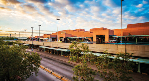 Albuquerque International Sunport interior and exterior shots; In 2014, the airport celebrated 75 years of service. As a medium hub facility, the airport welcomes nearly 5 million passengers per year. Known by the code ABQ, the airport is renowned for its distinct New Mexican architecture, outstanding art collection, and welcoming amenities.