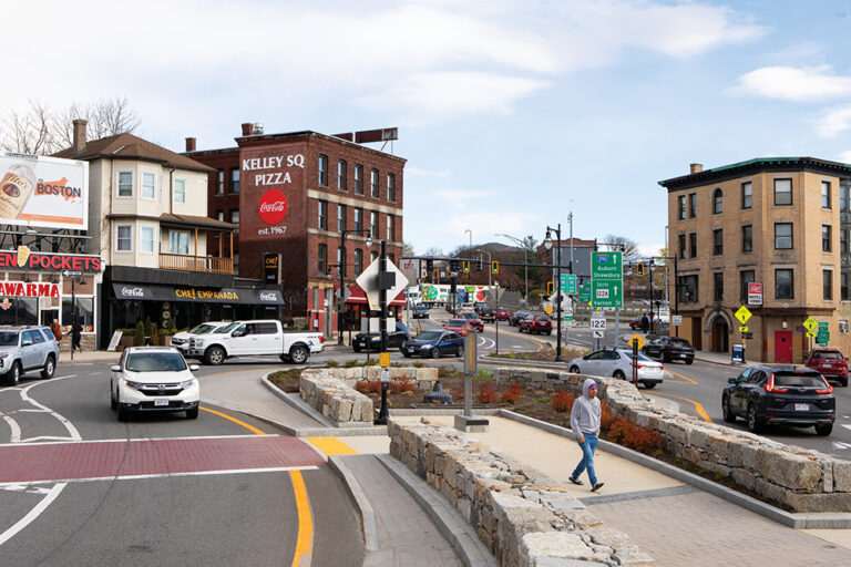 The redesigned Kelley Square in Worcester, MA.