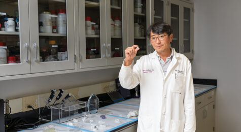 WFIRM, Winston Salem NC,Research Associate Young Wook Moon shows off a bio-printed vascular tissue mold that won 1st & 2nd place in a recent NASA contest