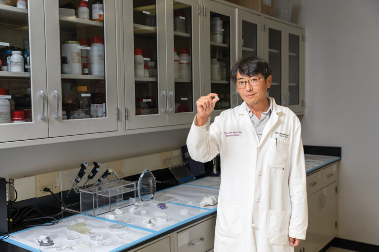 WFIRM, Winston Salem NC,Research Associate Young Wook Moon shows off a bio-printed vascular tissue mold that won 1st & 2nd place in a recent NASA contest