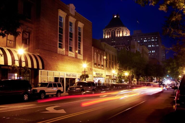 Greensboro's downtown is lively at night