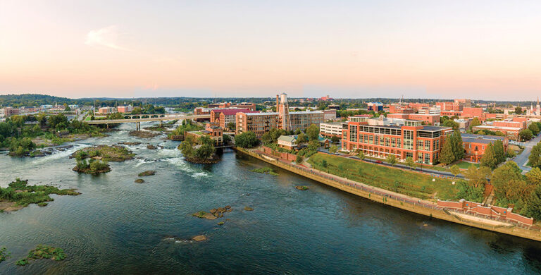 An aerial view of downtown Columbus, GA.