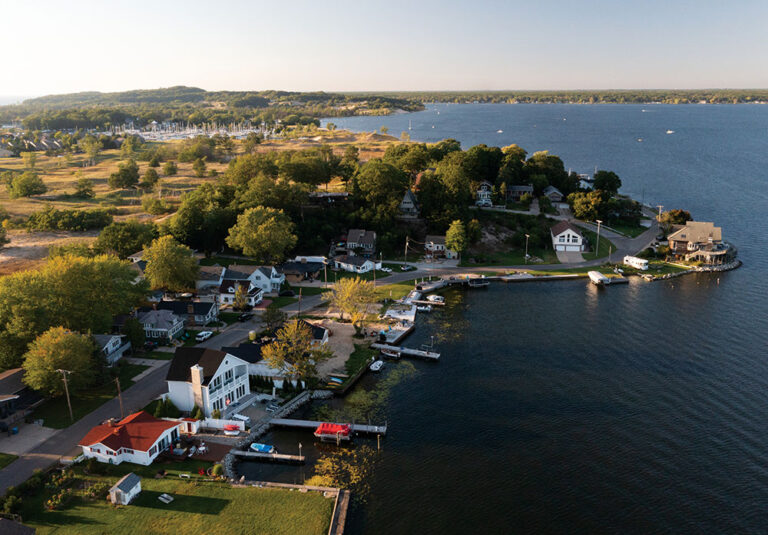 A variety of home styles can be found along the shores of Muskegon Lake.