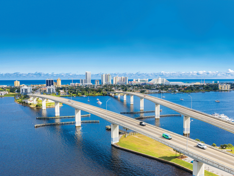 Broadway Bridge spans the Halifax River and Intracoastal Waterway in downtown Daytona Beach.