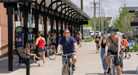The Nickel Plate District in Fishers, IN, has tons of restaurants, breweries and live entertainment, all connected by a biking trail.
