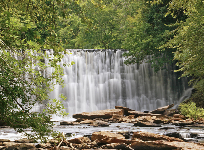 A 30-foot waterfall on Mill Creek is the highlight of hiking in Roswell, GA.