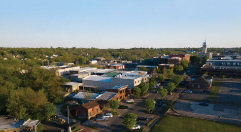 Businesses along North Main Street, which leads to the Maury County Courthouse on the square in downtown Columbia, Tennessee.
