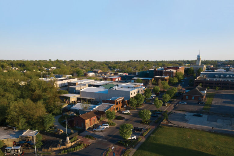 Businesses along North Main Street, which leads to the Maury County Courthouse on the square in downtown Columbia, Tennessee.