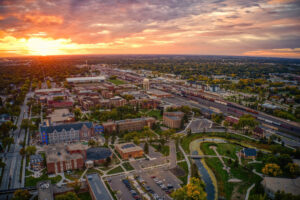 Aerial View of a large Public University in Grand Forks, North Dakota