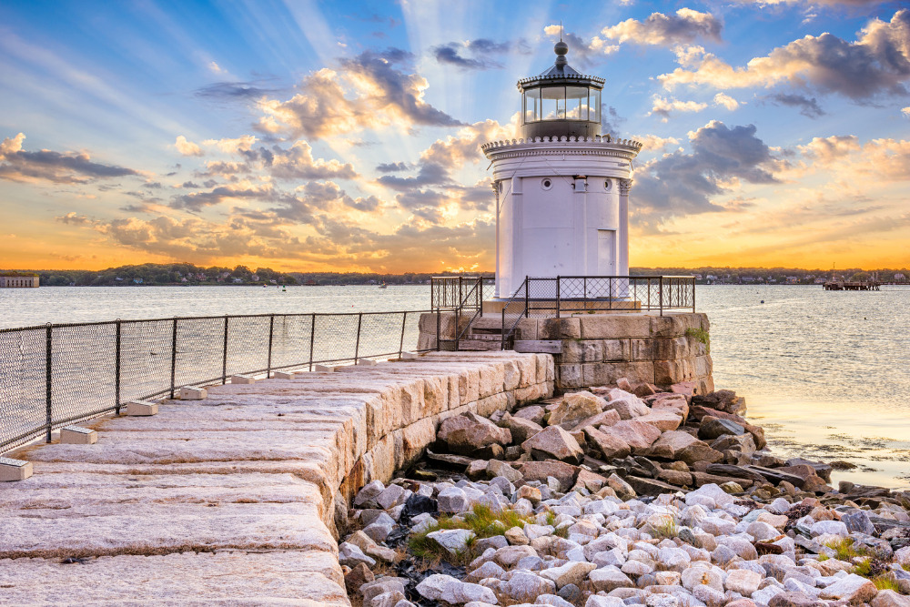 A view of South Portland, Maine at the Portland Breakwater Light.