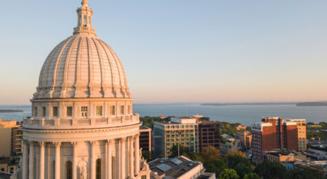 The Wisconsin state capitol dome in Madison, Wisconsin.