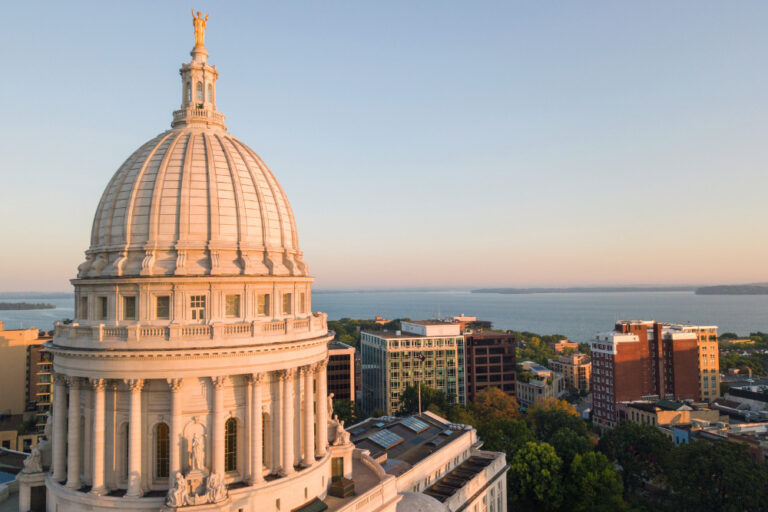 The Wisconsin state capitol dome in Madison, Wisconsin.