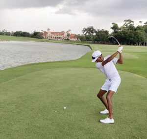 Shyam Dorn plays golf at Hickory Swing Golf Course in Great Falls, MT.