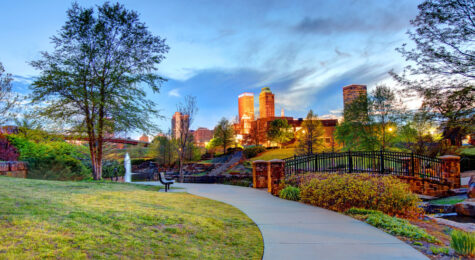 A view of the cityscape from a park in Tulsa, Oklahoma.